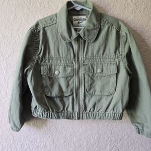 OshKosh B’gosh Girls Utility Jacket 5 Olive Green Zip Cotton Twill Pockets